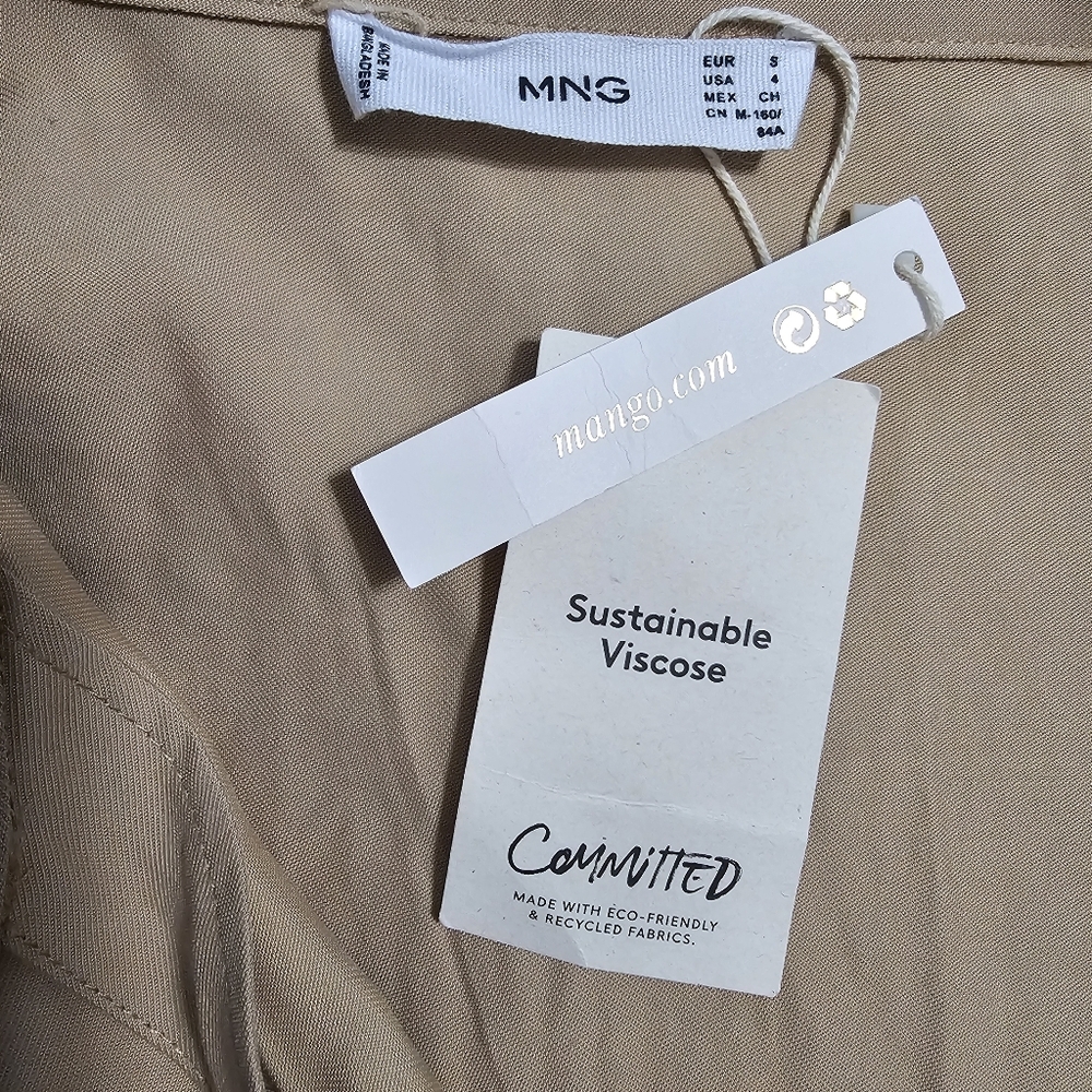 Mango Women's Beige V-Neck Shirt Dress Sz 4 Oversized - Picture 2 of 5